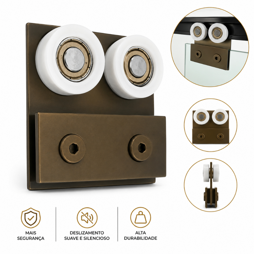 Carrinho Roldana Dupla 1122 Para Porta De Vidro Cor Bronze - Fast Vidros