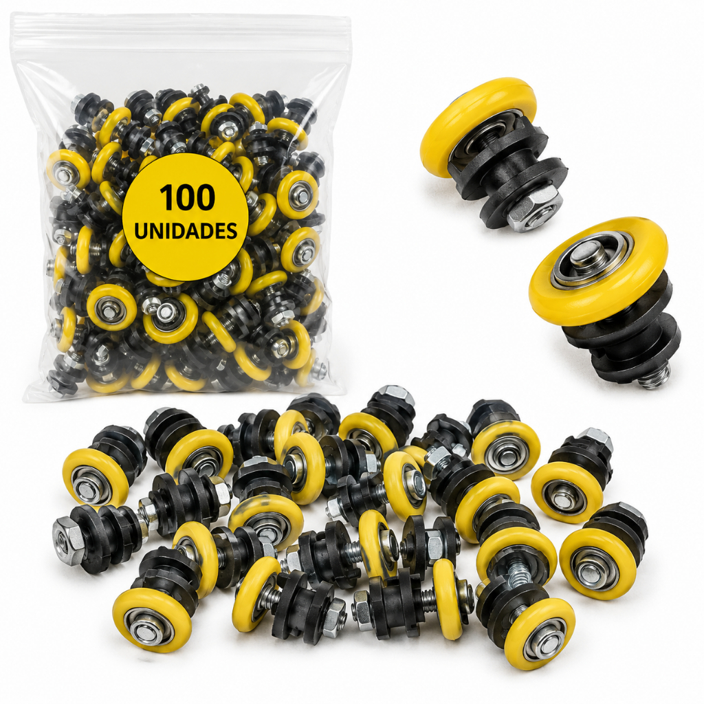 Kit Com 100 Roldana Excêntrica 1125 Amarela Regulável - Fast Vidros