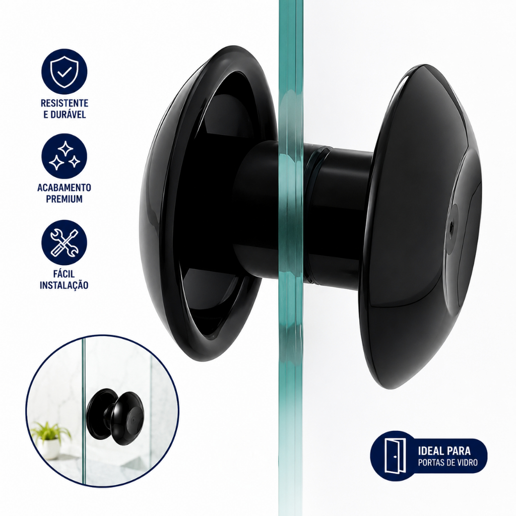Puxador Moderno Resina Preto Médio Para Porta De Vidro Blindex - Fast Vidros