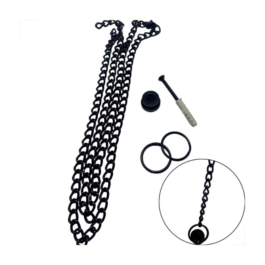 Corrente Basculante 1 Metro + 2 Argolas + 1 Calota Para Trinco Cor Preto - Fast Vidros