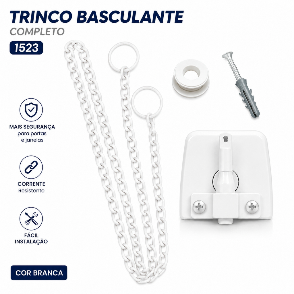 Trinco Basculante Completo Branco 1523 para Janelas  - Fast Vidros
