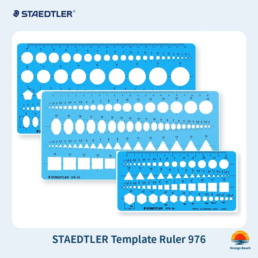 STAEDTLER Gabarito 976 Combinado/62 82 ou 103 Furos/Círculo Elipse Triângulo Quadrado/Azul