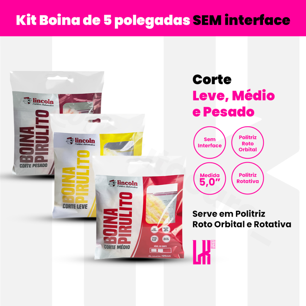 Kit 3 Boinas Lã Pirulito Lincoln Corte Leve Médio Pesado 5 polegadas Sem Interface