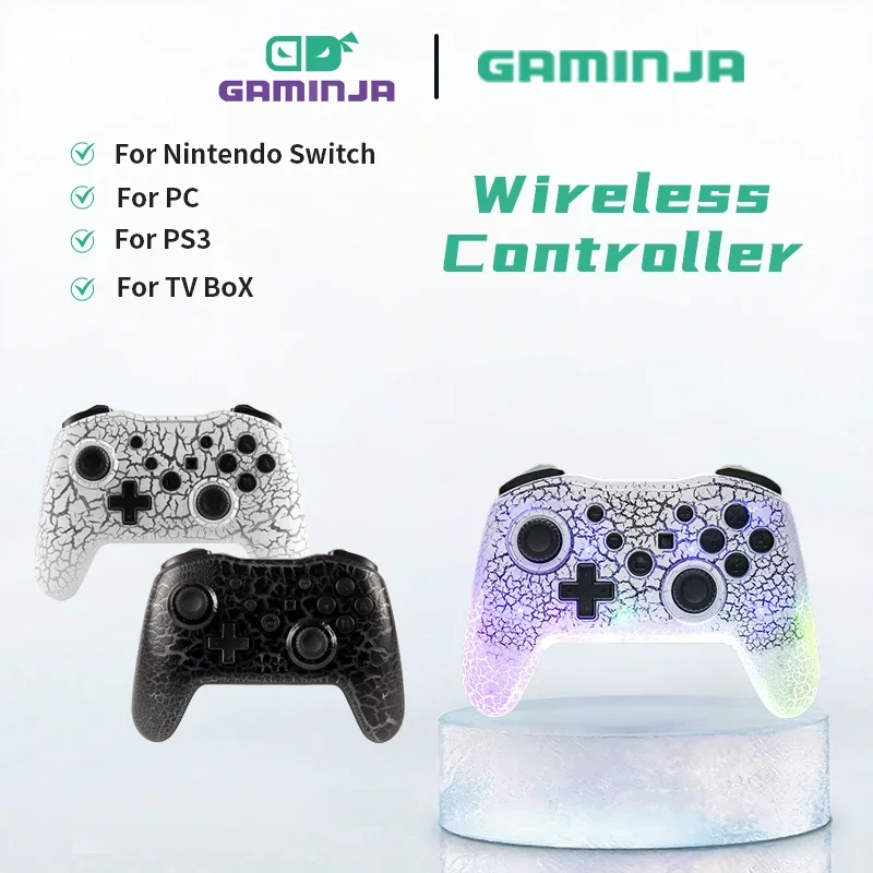 GAMINJA Wireless Gamepad LED Light Bluetooth Gamepad For Switch/PC Controller Joystick Controle 6-axis Gyroscope Dual Vibration