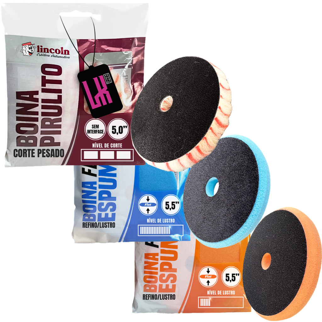 Kit 3 Boinas Lincoln 5 Corte Peasdo 5,5 Espuma Laranja Azul Flat Polimento Automotivo Completo