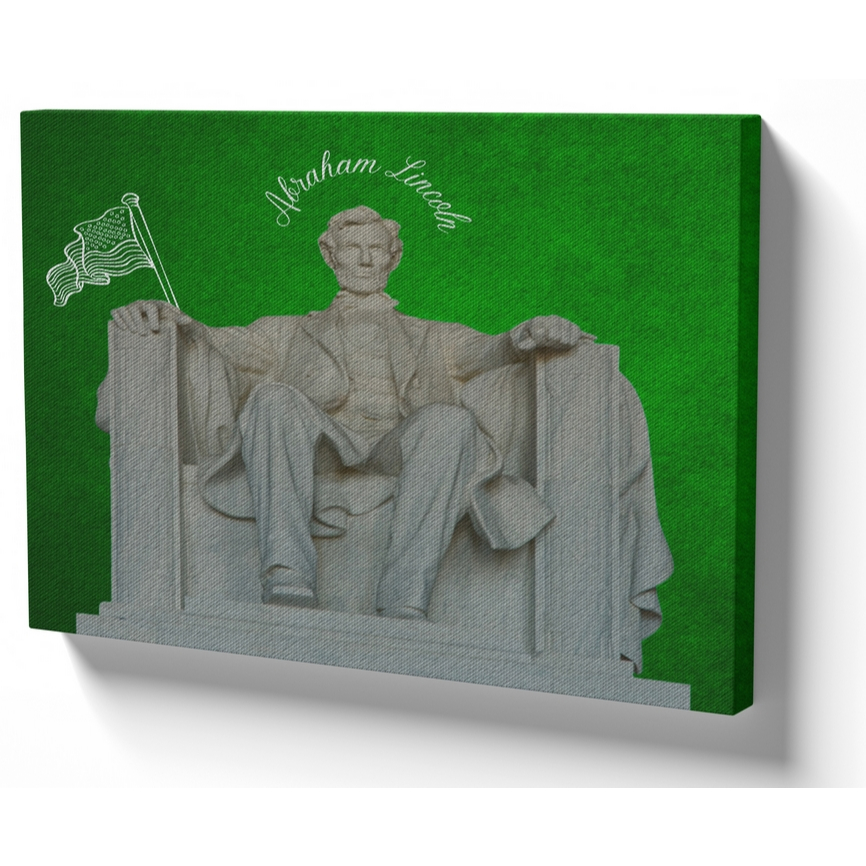 Quadro luxo tela 50x70 estrutura madeira Abraham Lincoln sentado estatua