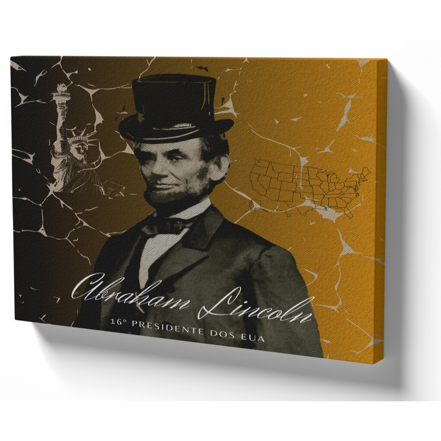 Quadro luxo tela 50x70 estrutura madeira Abraham Lincoln melhor presidente
