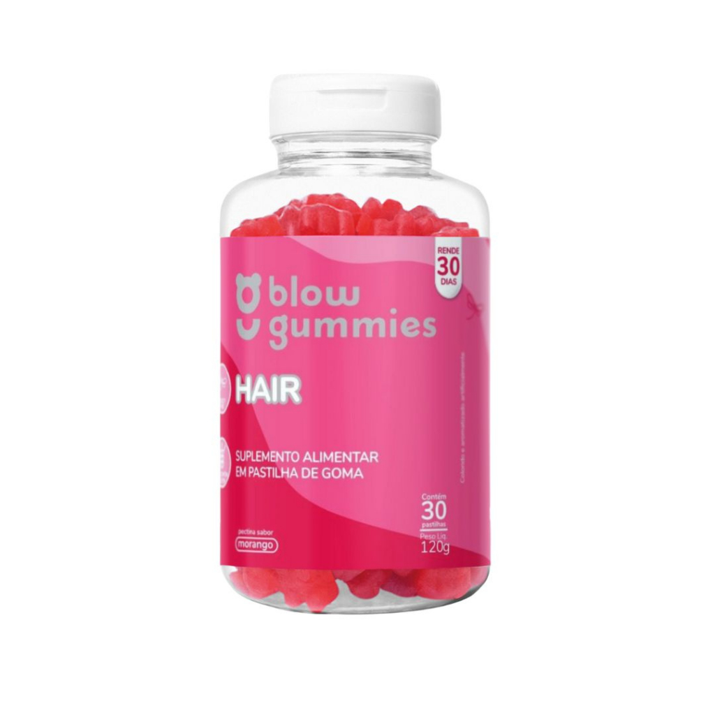 Blow Gummies Hair Morango 30 Gomas Vitamina para Cabelo Biotina Zinco