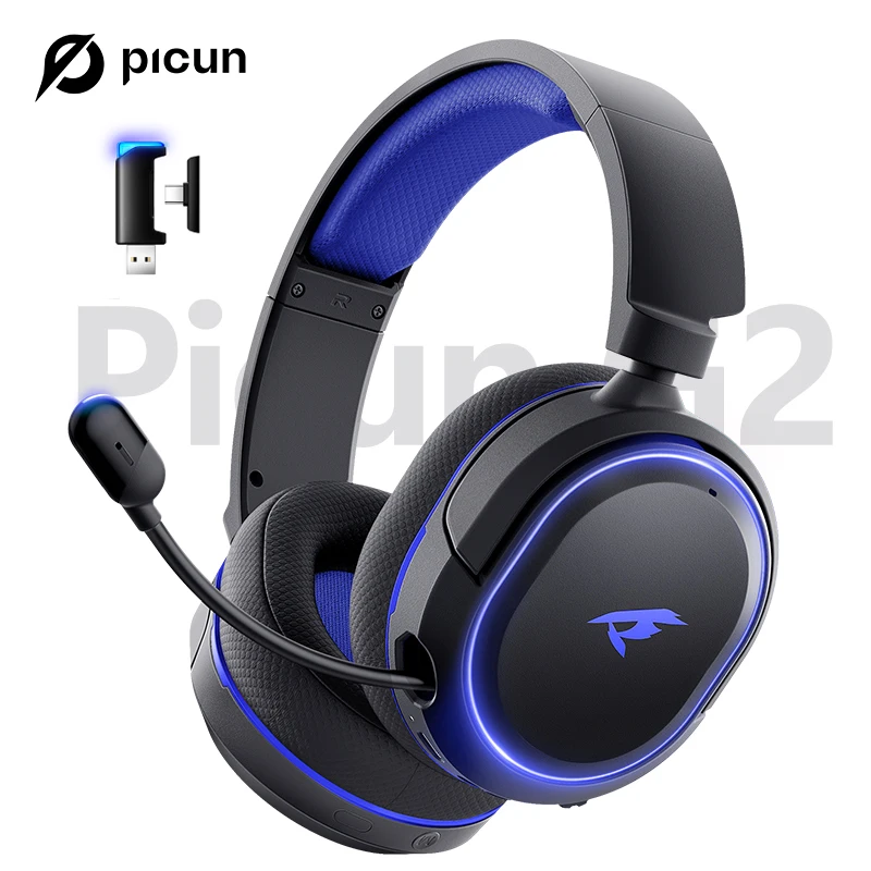 Picun G2 Wireless Gaming Headset Bluetooth 5.3 2.4G Headphones 7.1 Surround 5ms Low Latency ENC Mic for PC PS4 PS5 Phone Switch