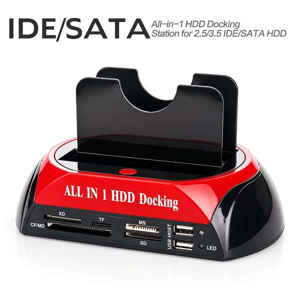 Modelo 875 IDE SATA HDD Docking Station USB 2.0 eSATA 480Mbps Leitor De Disco Rígido Com Cartão Adaptador 12V 3A Para Tr