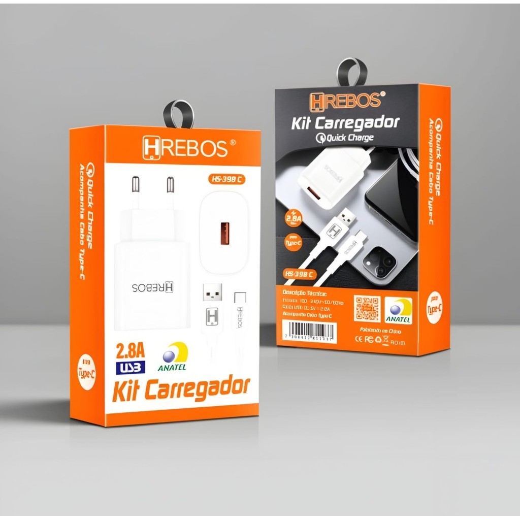 Carregador Quick Pattern 3ª G. USB Tipo C Hrebos HS-398C