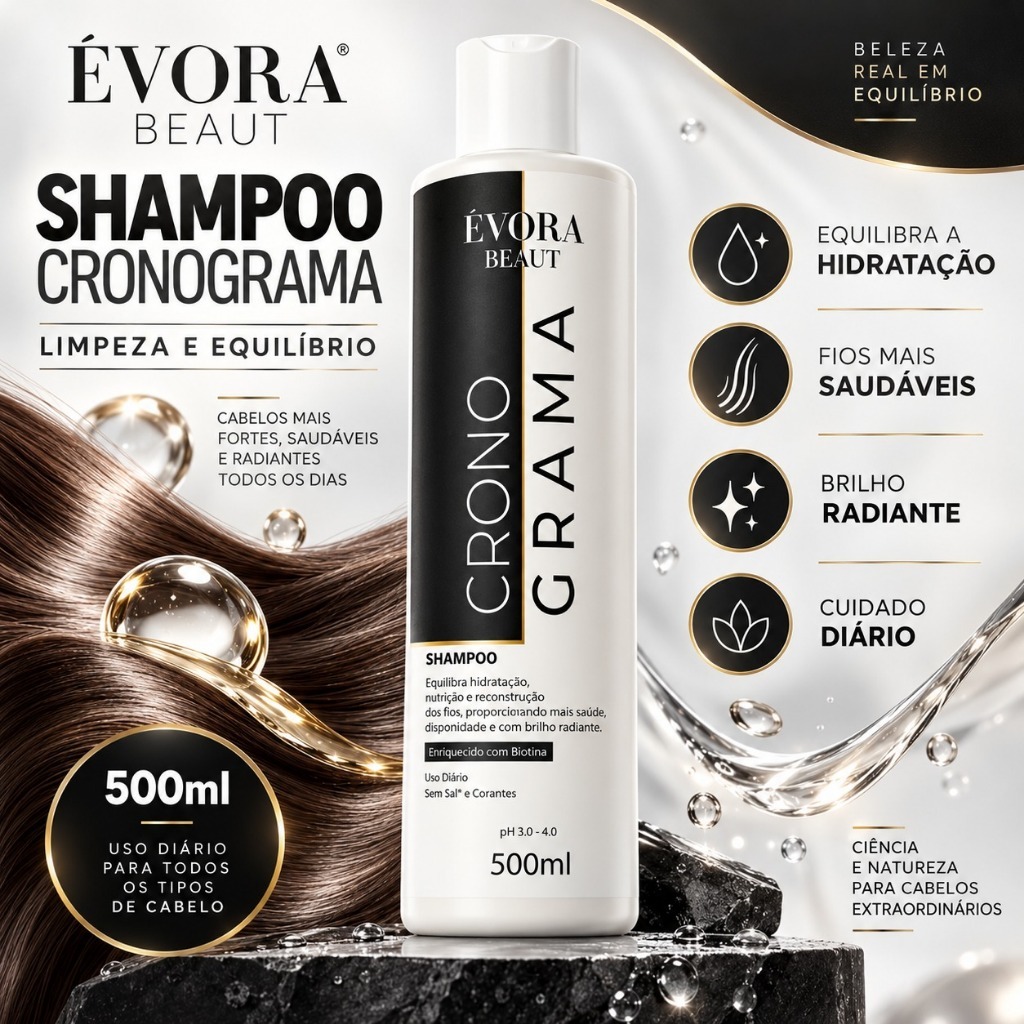 Shampoo Profissional Cronograma Capilar 500ml Évora Beaut Hidratação Nutrição Reconstrução Limpeza Suave Premium