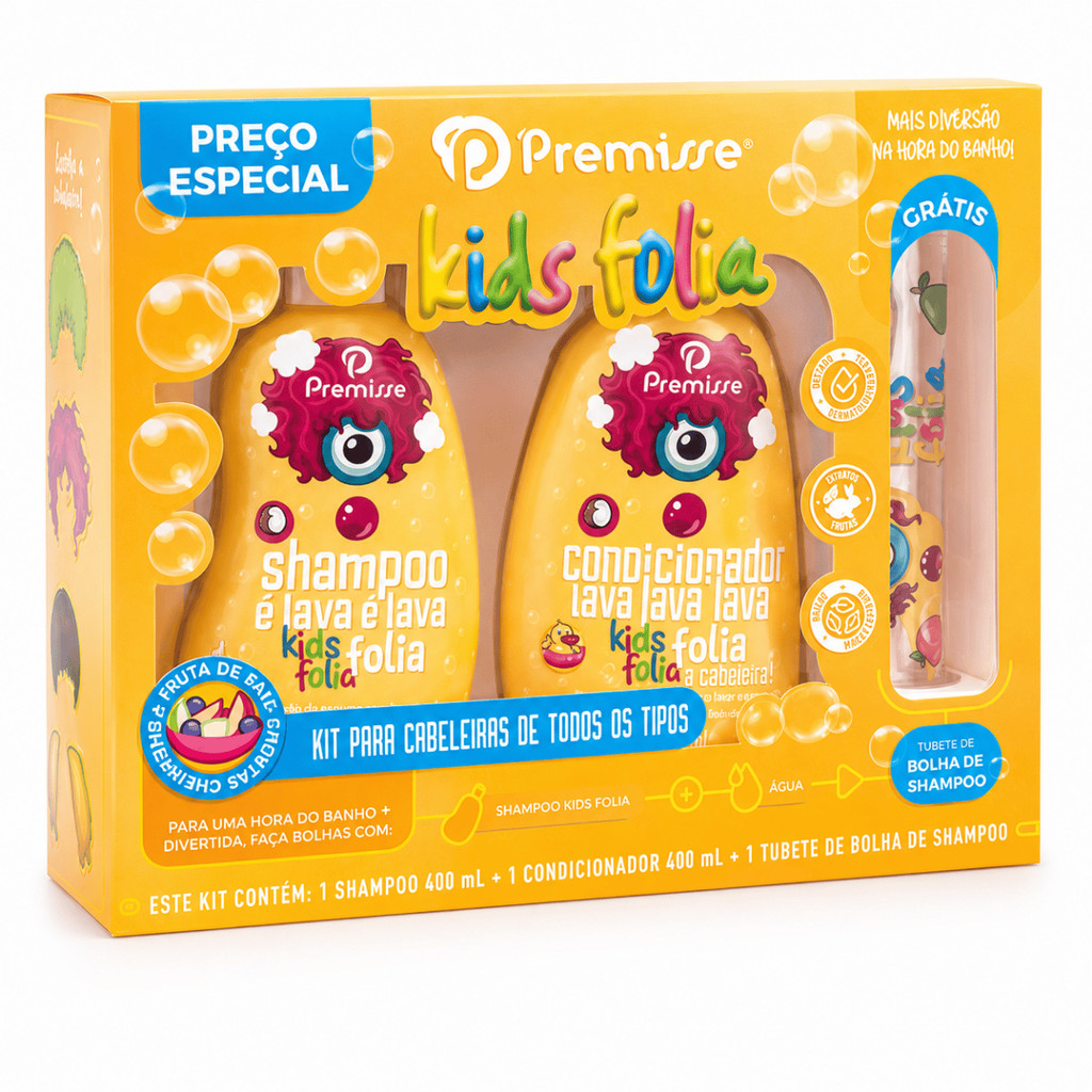 Kit Shampoo Condicionador Kids Folia Todo Tipo de Cabelo - Premisse