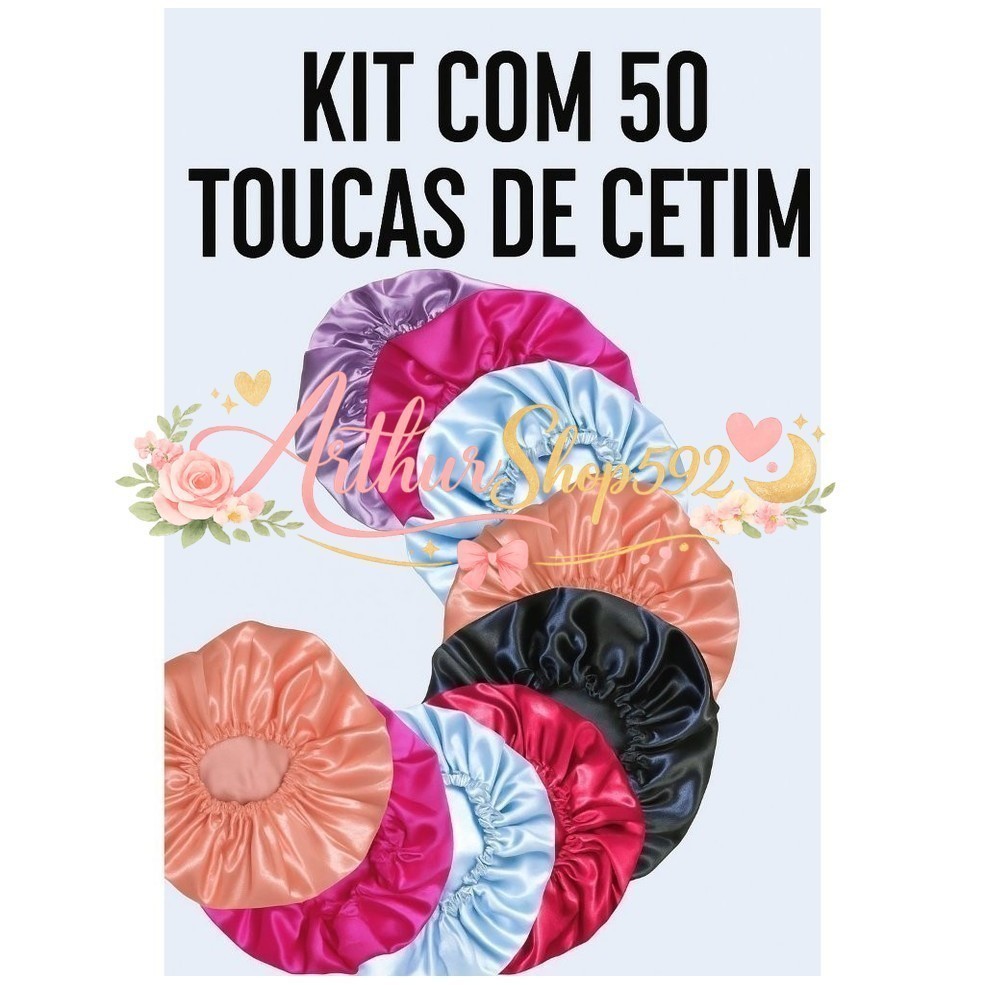 Kit com 50 toucas de cetim antifrizz - Para Revender7INM