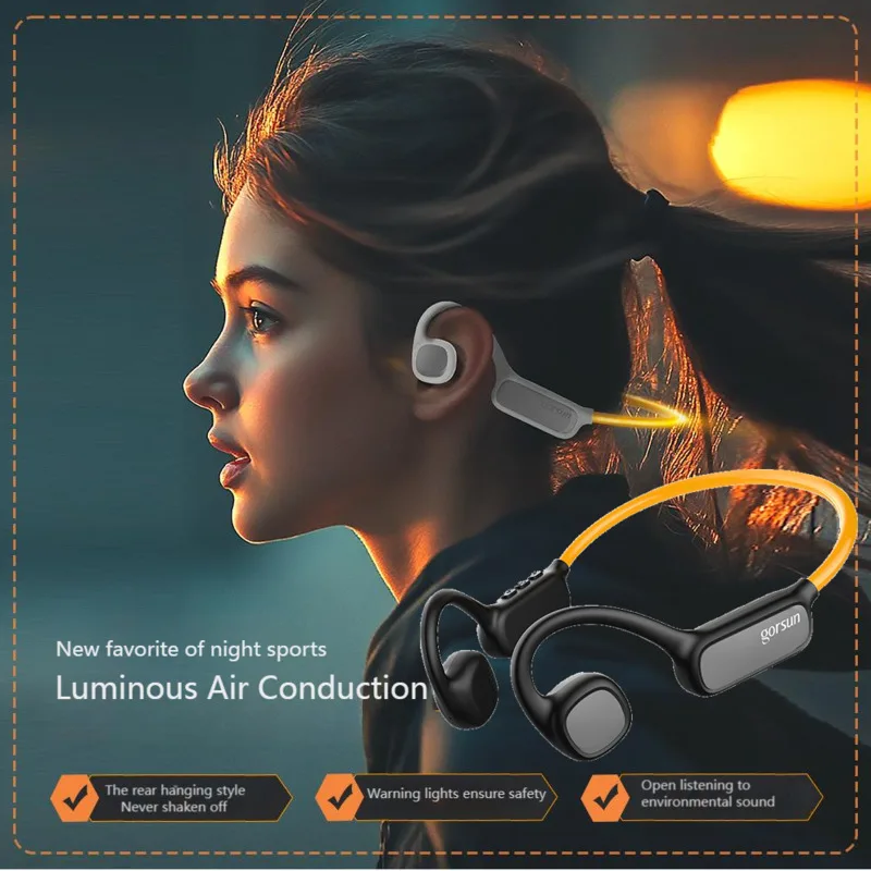 OWS Air Conduction Luminous Neckband Headphones Bluetooth 5.3 IPX4 Waterproof Sports Foldable Earbuds Night Running and Riding