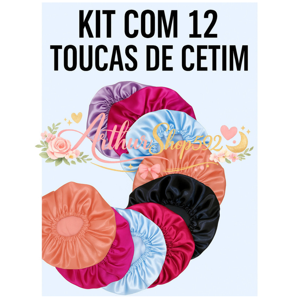 Kit com 12 toucas de cetim antifrizz - Para RevenderNBBP