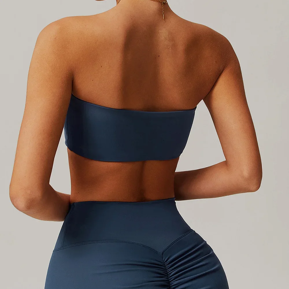 Women Seamless One Piece Yoga Tube Top Gym Strapless Sports Underwear Padded Push Up Running Fitness Bra Wrapped Chest Sport Bra
