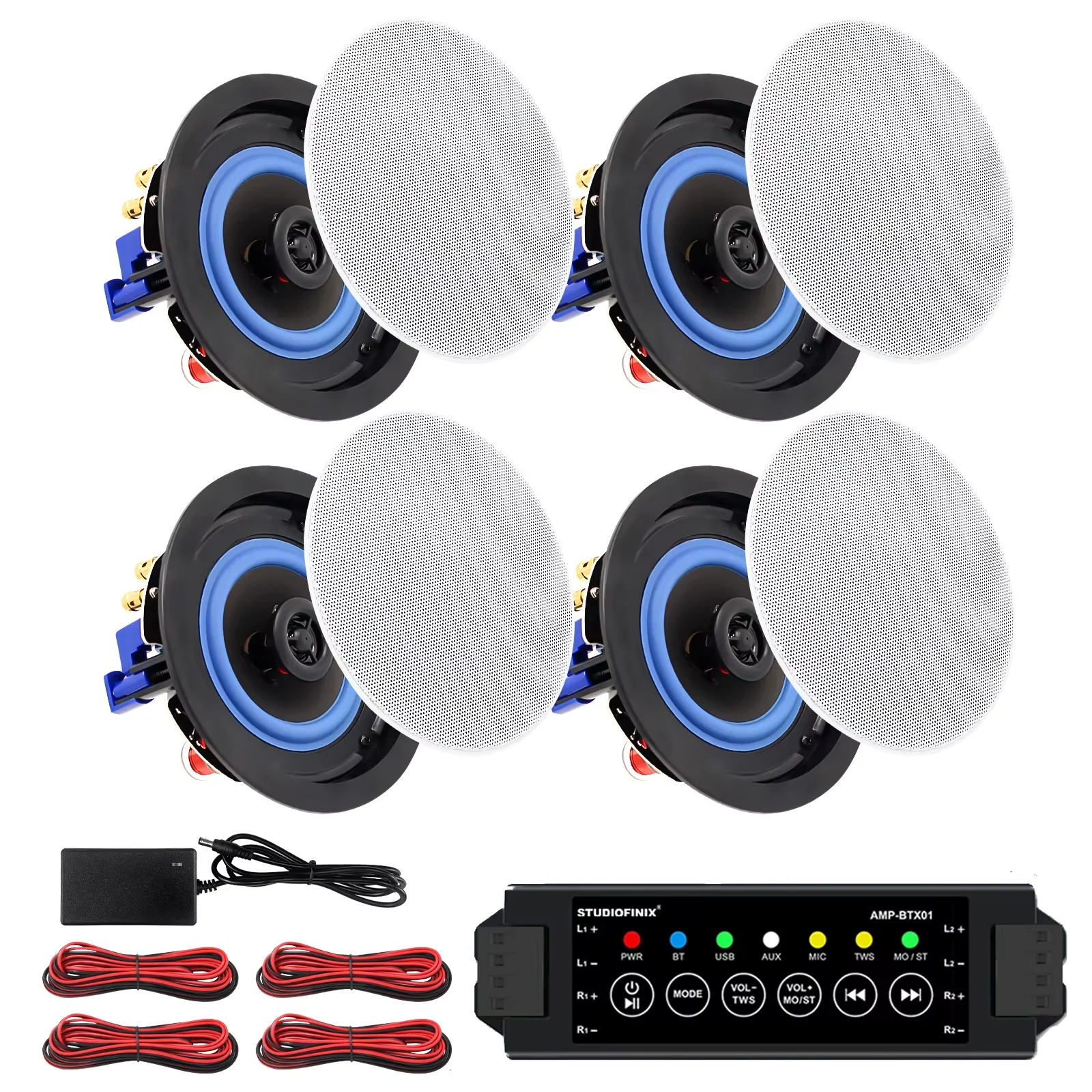 STUDIOFINIX 4'' 320W 4PCS 2-Way Bluetooth Ceiling Speakers Wired Home Recessed Speaker Set Perfect For Indoor Home Flush Mount