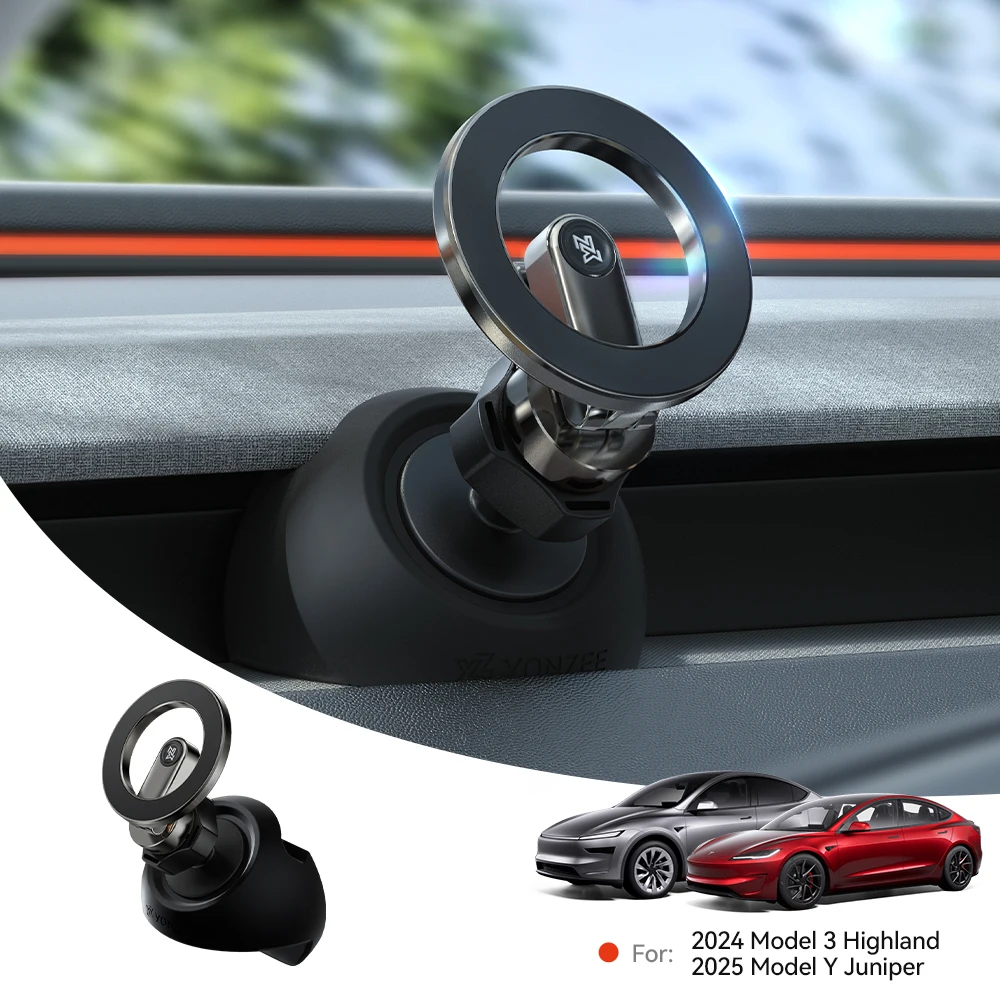 For Tesla Model 3 Y Highland Juniper 2025 Stronger Magnetic Adjustable Metal Car Phone Support Silicone Base Holder