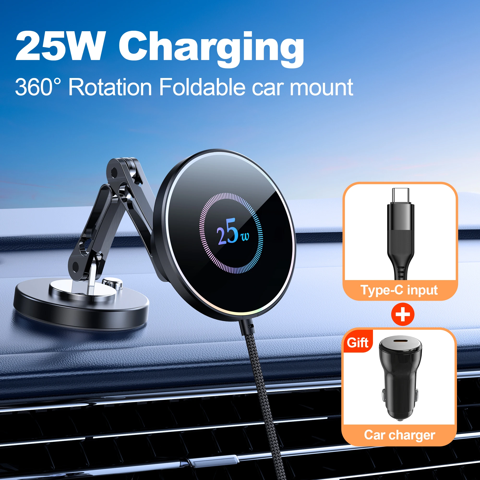 PD 25W Magnetic Car Phone Holder Wireless Charging For Iphone 17 16 15 Huawei  Samsung Magsafe Holder For Car
