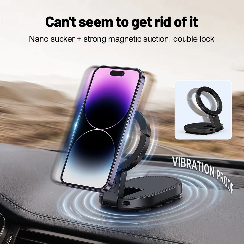 360° Rotation 3‑In‑1 Suction Cup Magnetic Phone Holder Multi‑Angle Adjustable Foldable Magnet Phone Stand Desktop Bracket New