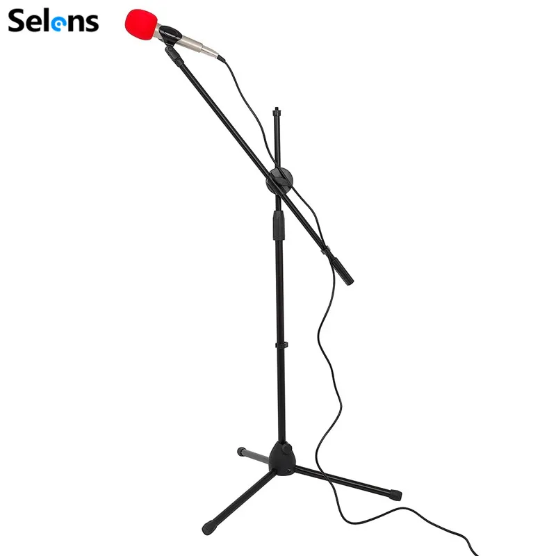 Selens Swing Boom Floor Microphone Stand Adjustable Tripod Mic Holder Mount +Clips For Studio Recording Podcast Vlog Live Stream