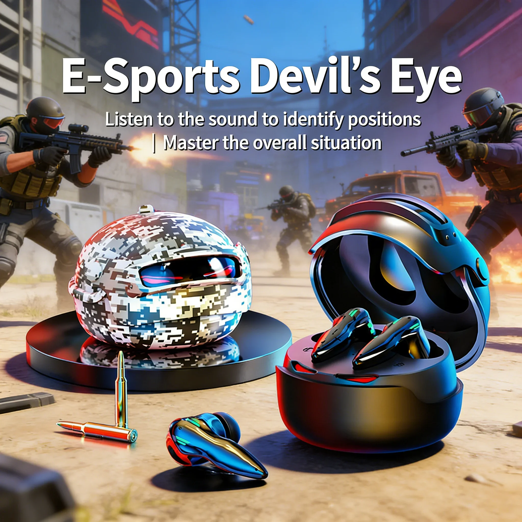TWS Gaming Earbuds 3D Helmet Shaped 30ms Low Latency ENC Noise Canceling RGB  Breathing Light Headset For Gamer
