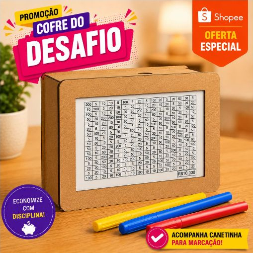 Cofre MDF Meta 1Mil 5Mil 10Mil Desafio Presente Lembrancinha
