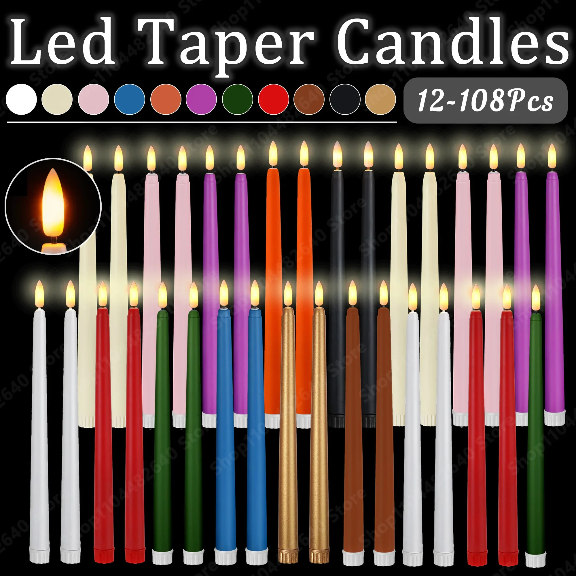 12-108Pcs Flameless Taper Candles Wedding LED Taper Candles Flickering Fake Candles Electric Faux Candle Church Home Table Decor