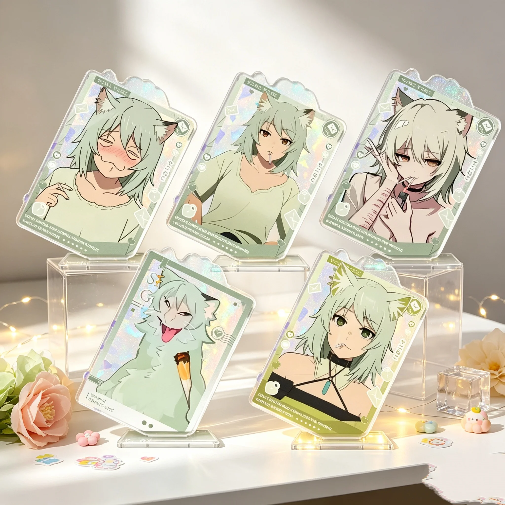 Anime Chainsmoker Cat Yani Neko Manga 10cm Acrylic Figure Stand Model Keychain 'Yanineko' Fans Gifts Collection Home Decoration
