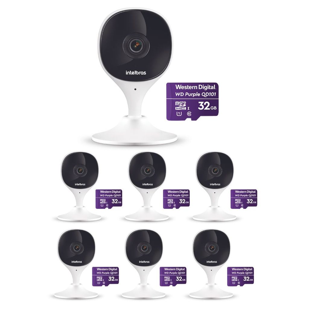 Kit 7 Câmeras Wi-Fi Inteligente Com Alarme e Armazenamento em Nuvem + Cartão de Memória 32 GB iMX C Intelbras