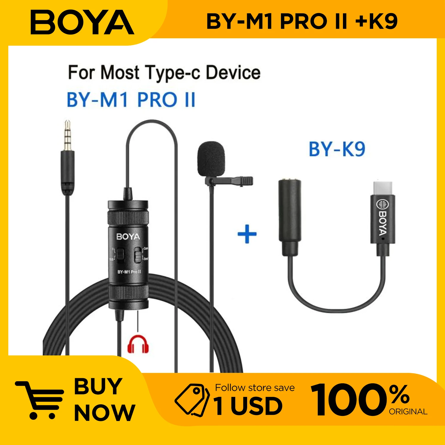 BOYA MM1 PRO II Wireless Lavalier Microphone for Smartphone PC Camera