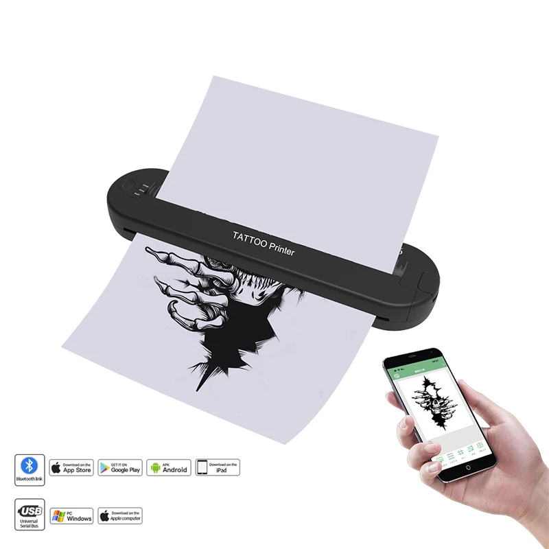 A4 Wireless Tattoo Stencil Printer with Tattoo Transfer Paper Thermal Copier Machine Compatible with Smartphone & PC MAC ATS886