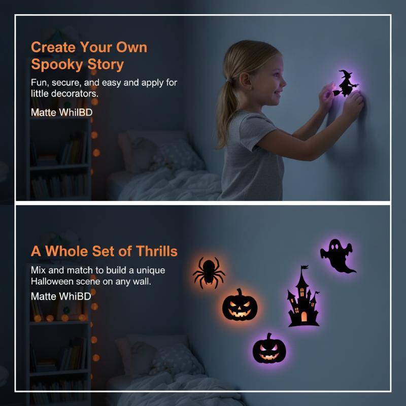 PFG Halloween Night Light 3D Parede Stiers Brilhante Padrão Dos Desenhos Animados Decalques Para Berçário Família Festa