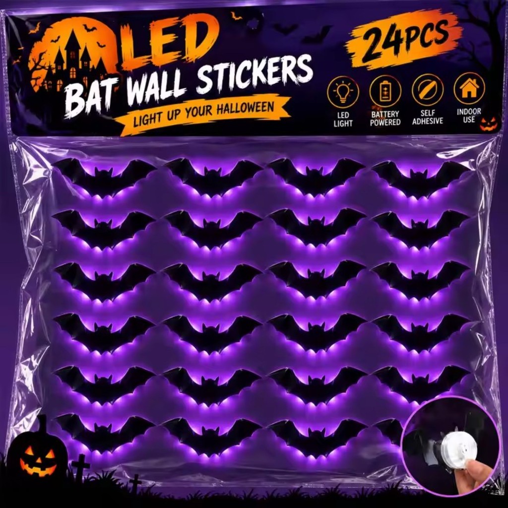 Halloween 3D Noite Morcego Luz Adesivo De Parede Festa Assombrada Festival Susto Decoração LED Night Light Morcegos Deca