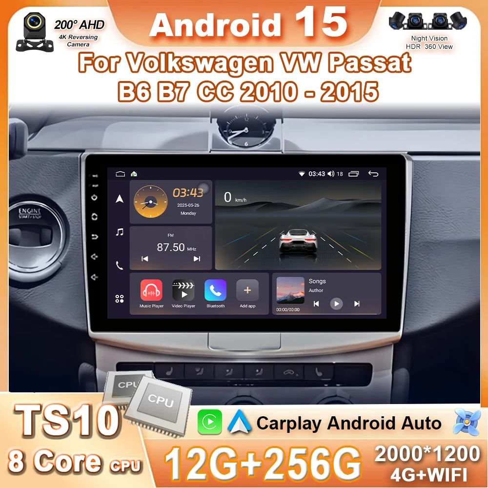 Car Radio Android 15 For Volkswagen VW Passat B6 B7 CC 2007 - 2015 Auto Multimedia Player Carplay RadioAuto 4G GPS 360 Camera
