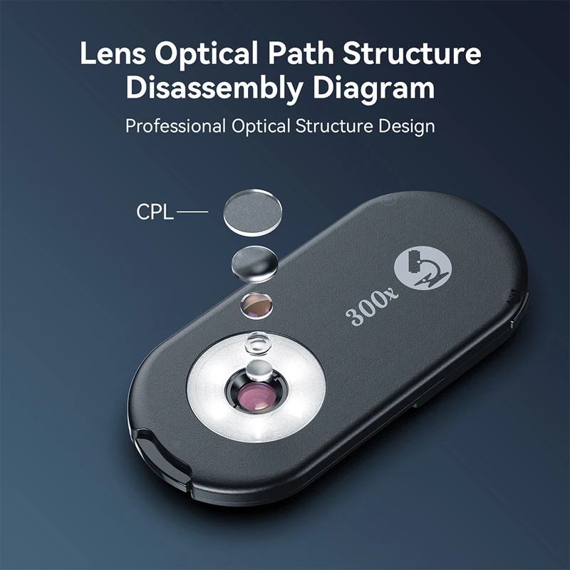 APEXEL Nano Zoom 300X Lente De Microscópio Kit De Lentes De Câmera De Celular Mini Macro Com Luz LED Para Quase Todos Os