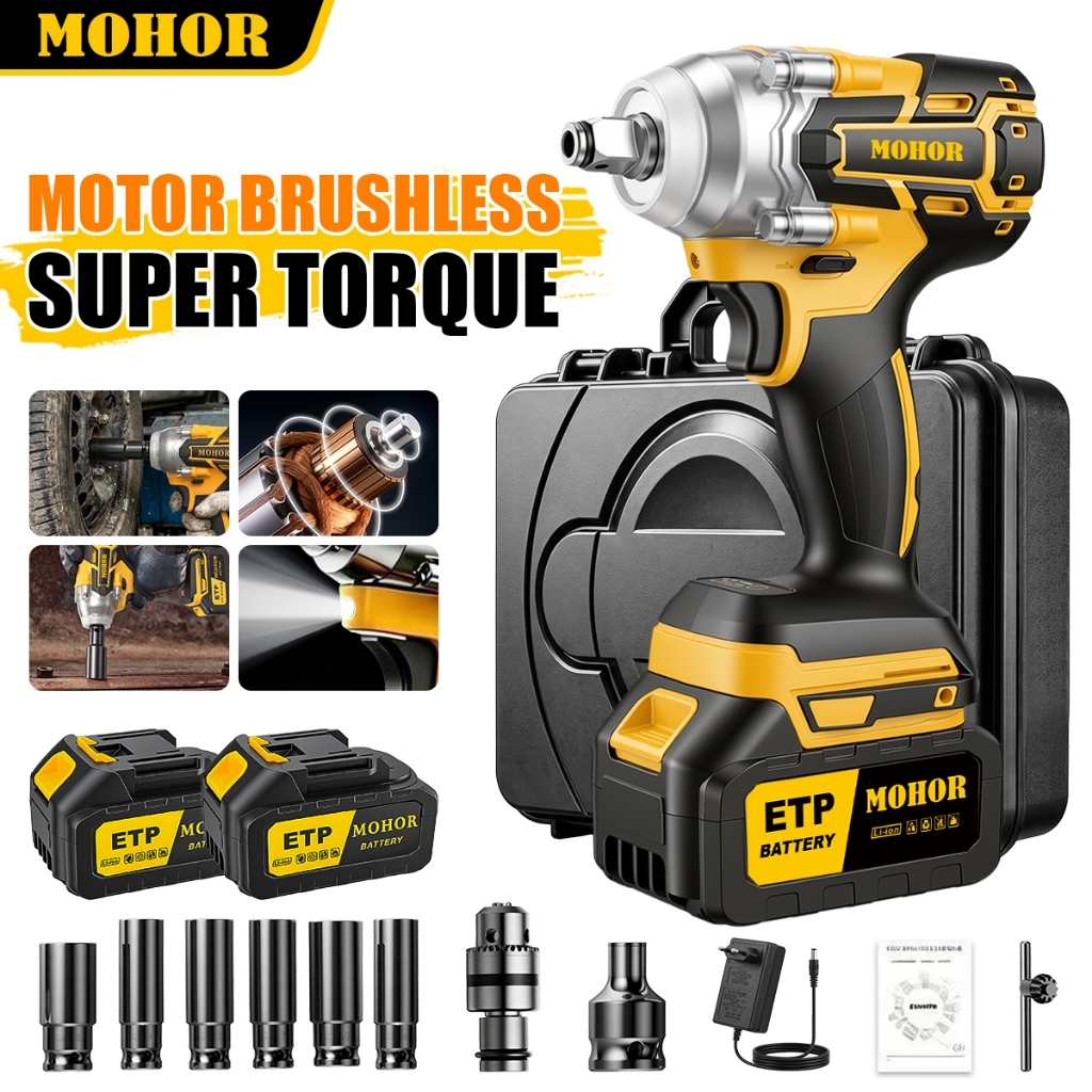 Electric Cordless Impact Wrench With Case 2 Batteries 48v Bivolt 6 In 1 Reinforced Portable