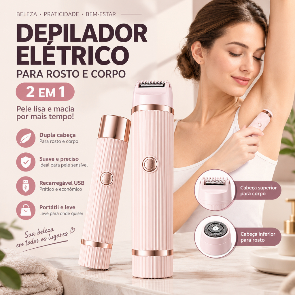 2-in-1 Electric Epilator for Face and Body – Cordless, Rechargeable, Portable, Painless Glow & Go