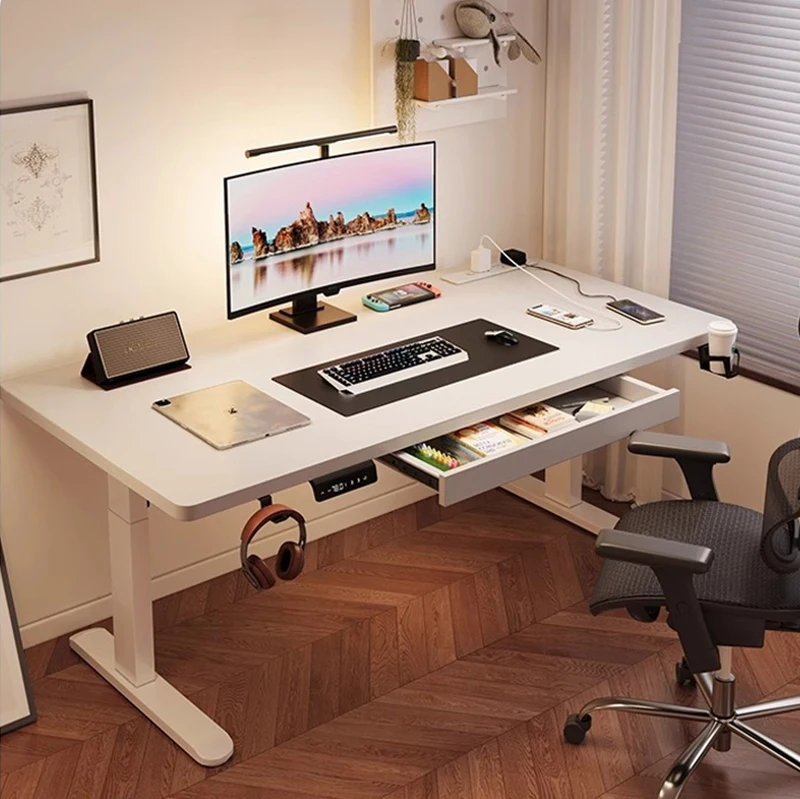 Modern Iron Dual Motor Electric Standing Desk with Height Adjustable Ergonomic Design for Home/Bedroom Office Dual Monitor Setup