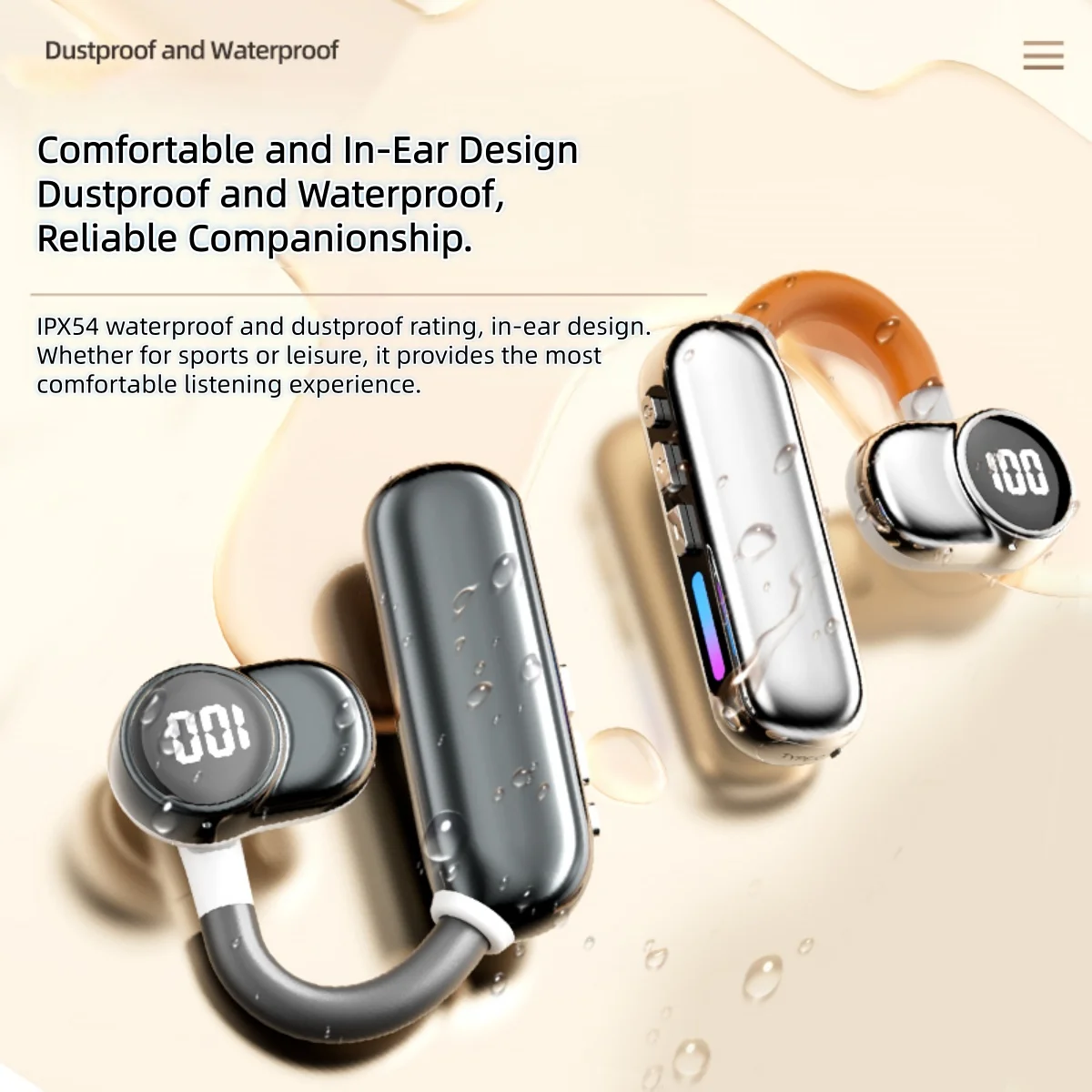 Clear Call Coise Cancelling Bluetooth V5.4 Headset 180 ° Adjustable Wireless Single Earbud Dustproof Waterproof Sports Earphone