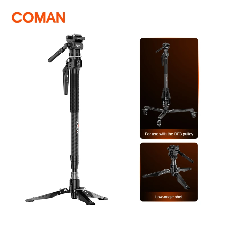 COMAN M1 Mini Carbon Fiber Monopod Lightweight Travel Tripod 4 Sections One Click Lifting With Fluid Video Head For DSLR Camera