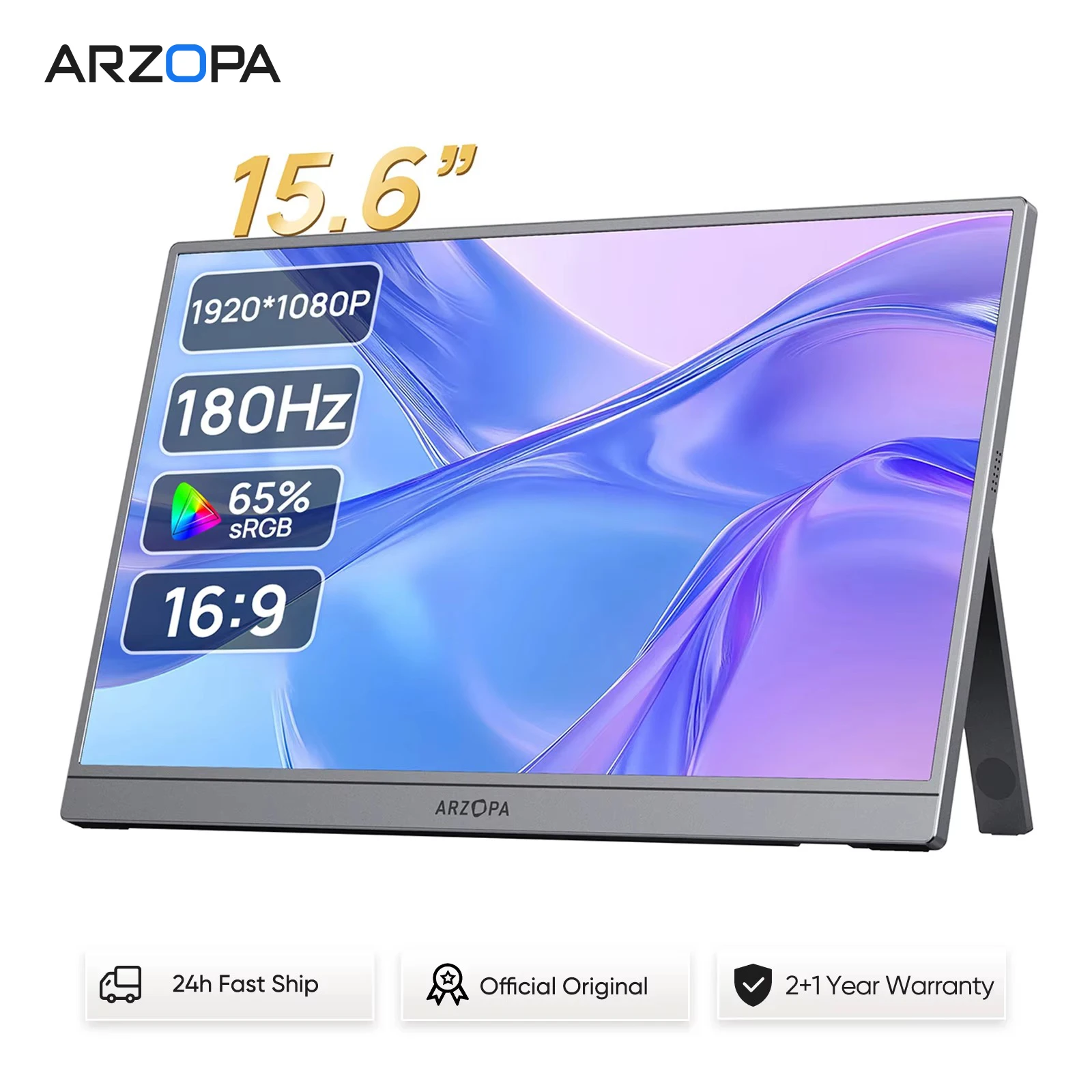 ARZOPA 15.6 inch 1080P Grey Portable Gaming Monitor HDR10 External Second Display Screen for PC/MAC/Phone/Xbox A1 GRAY
