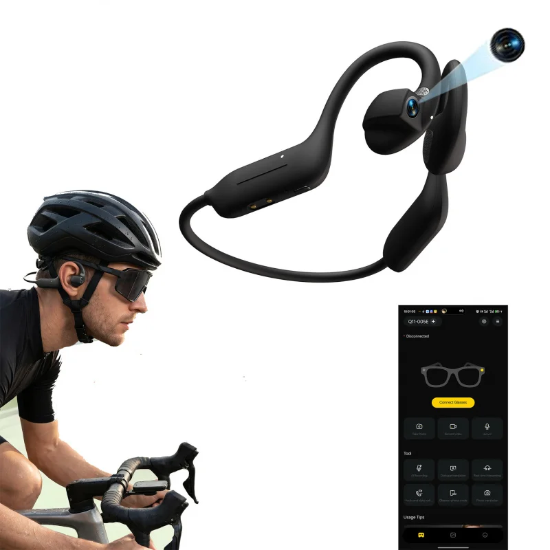 NEW 8MP Camera Bluetooth Headphones Open Ear AI Translation Sports Headset with HD Video Recording for Cycling Running Travel