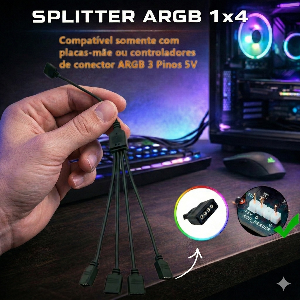 Adaptador Multiplicador 1x4 Para Cooler Fan Gabinete 30 Centímetros Chicote Distribuidor Energia Placa Mãe Gaming Cpu