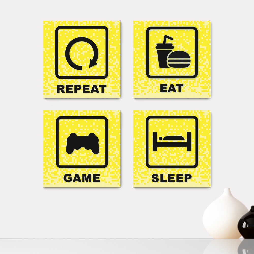 Kit 4 Quadros Decorativos Gamer Jogo Vídeo Game Geek Casa Quarto Sala Placas - 0025ktpl4