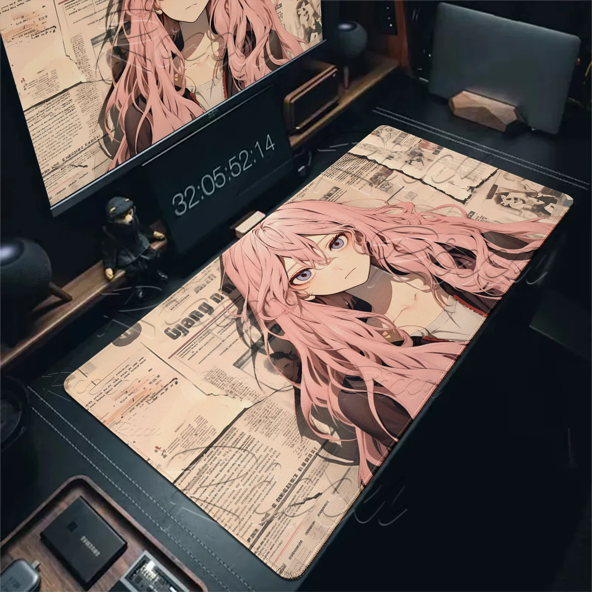XXL Mouse Pads Gaming Newspaper Style Mouse Mats Premium Anime Girl Mousepad Professional E-Sports Gamer Rubber Rug Keyboard Mat