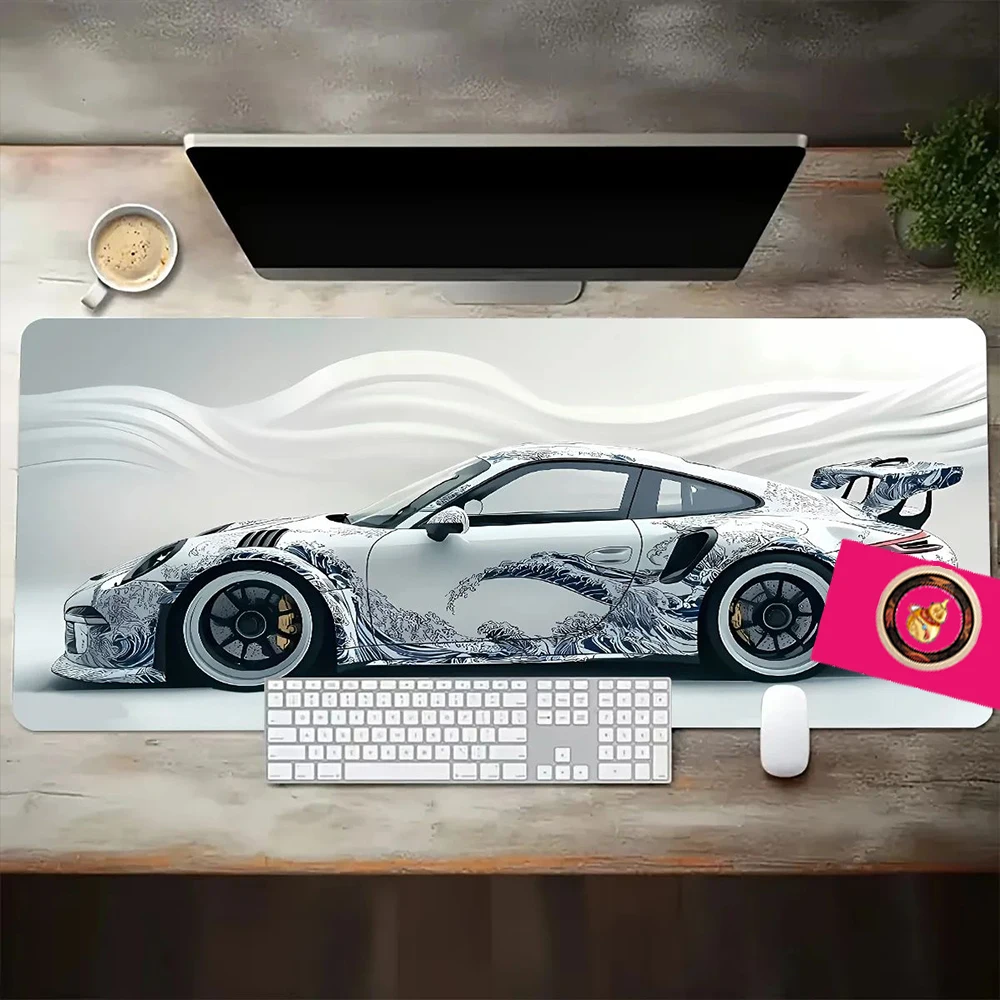 White Sports Car Design Gaming Mouse Pad Car Mousepad Anti-Slip Rubber Base Deskmat Laptop Gamer Office Use Computer Accessories