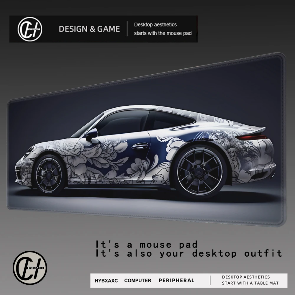 Large White Sports Car Design Gaming Mouse Pad Anti-Slip Rubber Base Extended Desk Mat for Gamer Office Use Computer Accessories