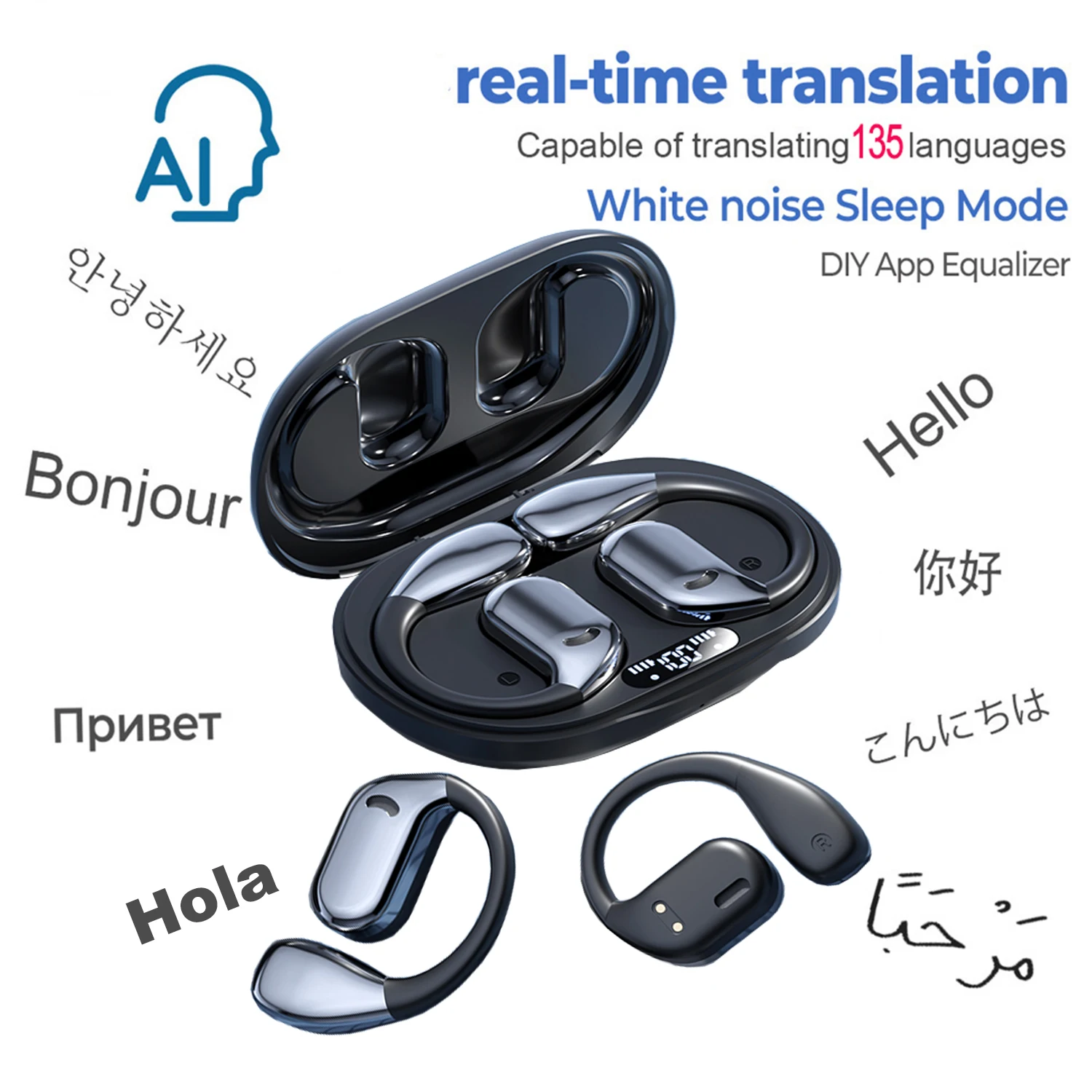 New AI BT Earphone Translation into 144 Languages Wireless Bluetooth Headphone Smart Voice Real Time Headset for Travel Work